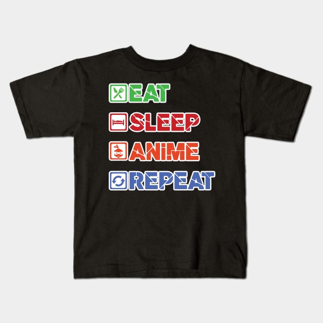 'Eat. Sleep. Anime.' Cool Japanese Anime Kids T-Shirt by ourwackyhome